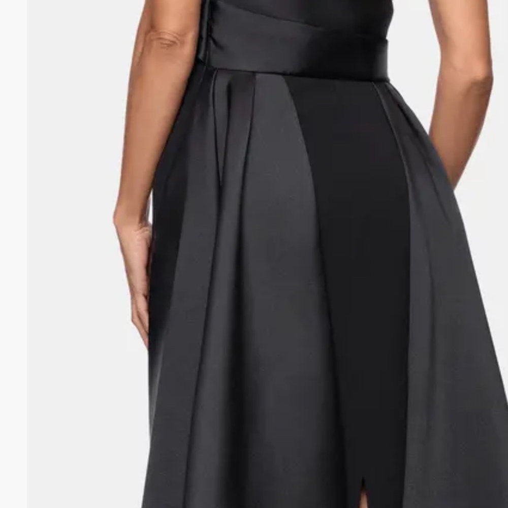 Betsy & Adam Black Satin Halter Wedding Evening Gown - Picture 3 of 5